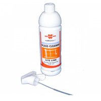 glass cleaner shown in a white spray bottle