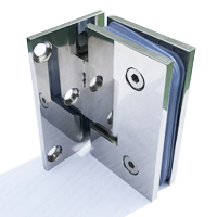 a chrome finished wall to glass hinge