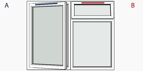 possible positions for trickle vents using the selected window configuration