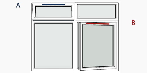 possible positions for trickle vents using the selected window configuration