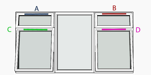 possible positions for trickle vents using the selected window configuration