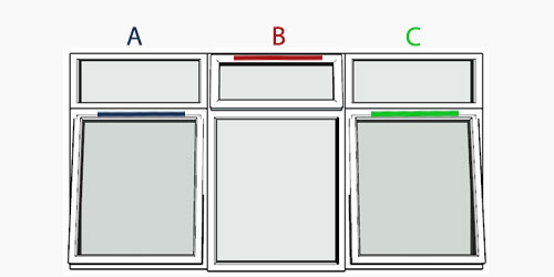 possible positions for trickle vents using the selected window configuration