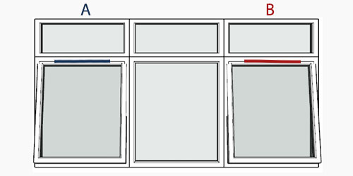 possible positions for trickle vents using the selected window configuration