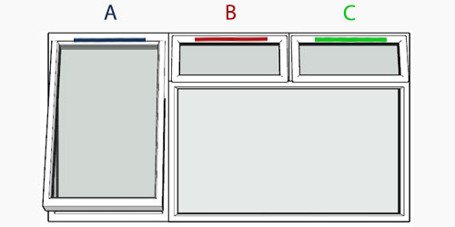 possible positions for trickle vents using the selected window configuration