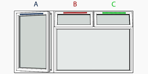 possible positions for trickle vents using the selected window configuration