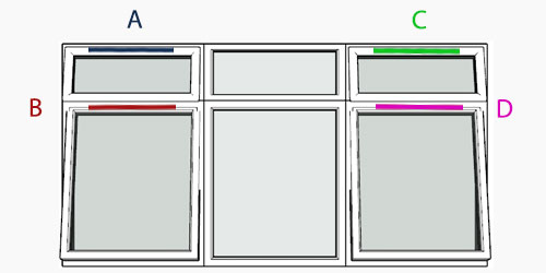 possible positions for trickle vents using the selected window configuration
