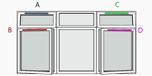 possible positions for trickle vents using the selected window configuration