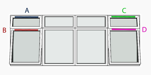 possible positions for trickle vents using the selected window configuration