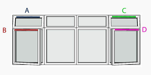 possible positions for trickle vents using the selected window configuration
