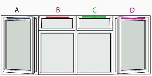 possible positions for trickle vents using the selected window configuration