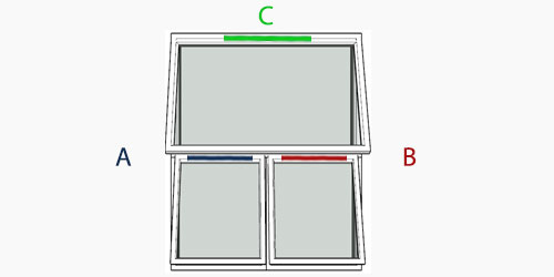 possible positions for trickle vents using the selected window configuration